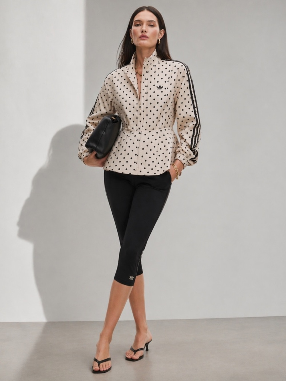 adidas Beige and Black Polka Dot Peplum Track Jacket